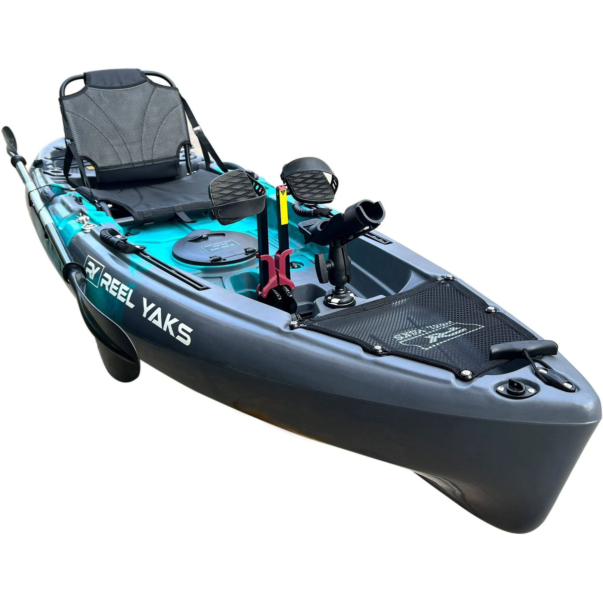 Reel Yaks Raptor Modular Fishing Kayak – 9.5ft Lightweight Fin Drive, Sit On Top Kayak for Adults & Youth – Stable & Portable, Ideal Space-Saving Design for Travel – 380lbs Capacity – Cyan Gray Near Me