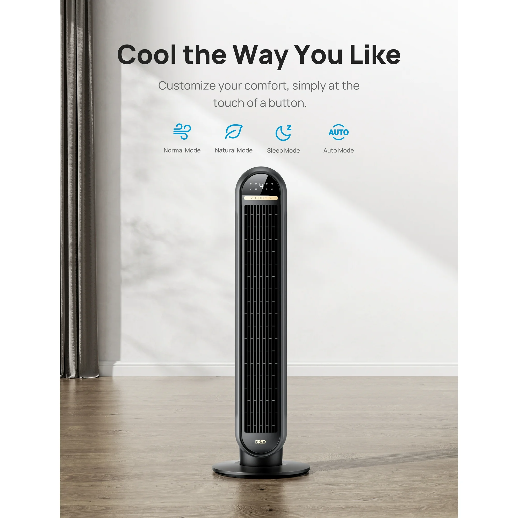 Dreo Tower Fans for Home, 36″ Standing Floor Fan with Remote, 90° Oscillating Fan, 24 ft/s High Velocity, LED Display, 4 Speeds, 4 Modes, 8H Timer, Quiet Bedroom Fan Near Me