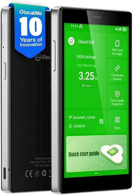 GlocalMe G4 Pro 4G LTE Mobile Hotspot with Global 1GB Data, Portable WiFi Hotspot for Travel in 200+ Countries, 5″ Touch Screen Hotspot Device, No SIM Card Needed, 10 Connected Devices(G4 Pro Black) Near Me