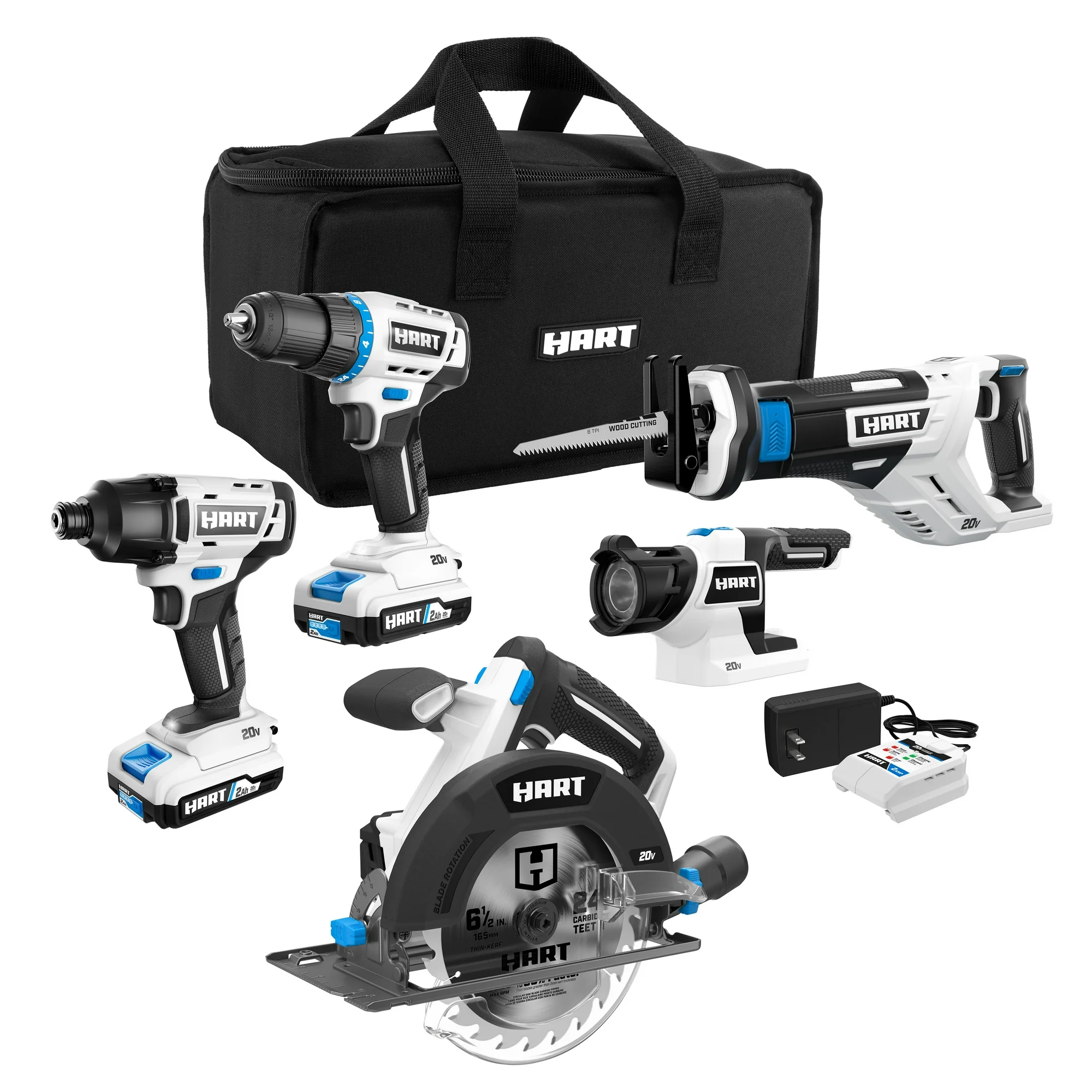 HART 20-Volt Cordless 5-Tool Combo Kit with Storage Bag, (2) 2.0Ah Lithium-Ion Batteries Near Me