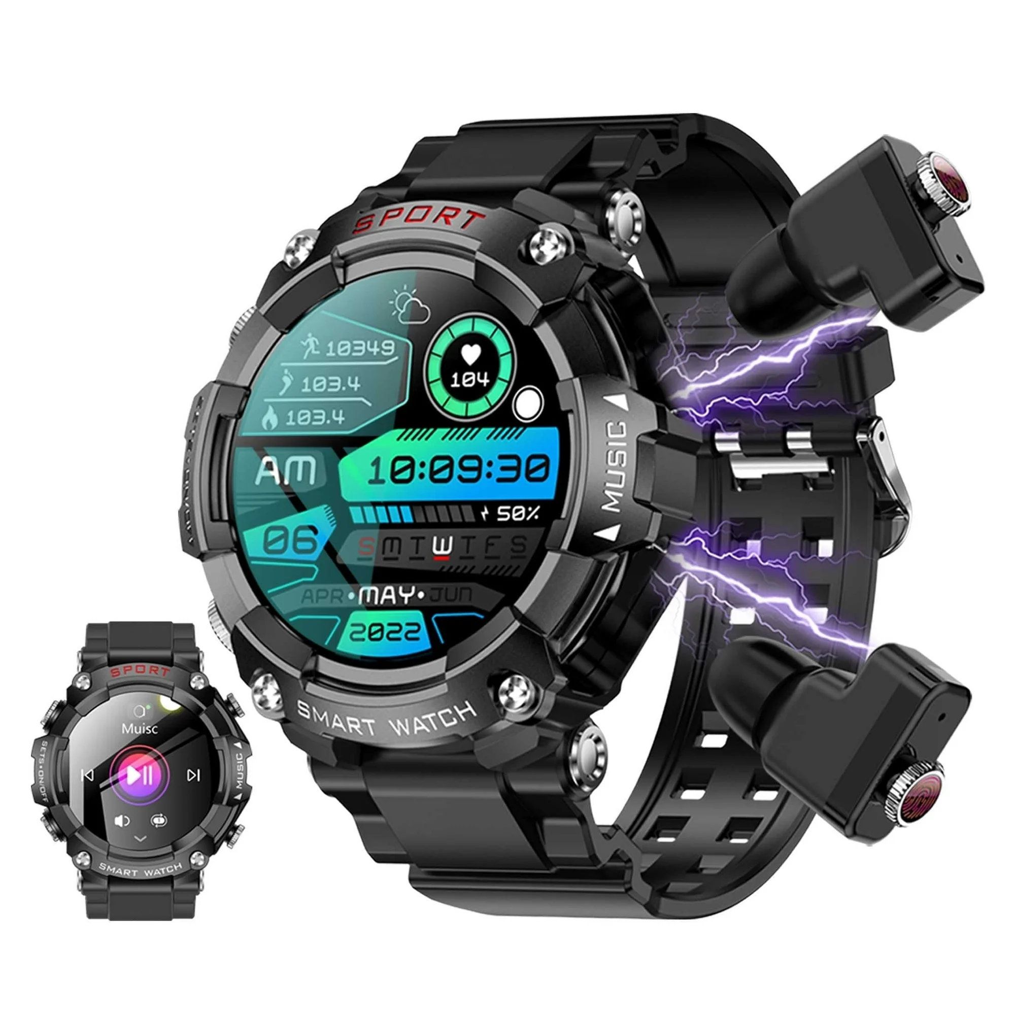 ZJX Smart Watch with Sport Band, New, 1.52 in Play Songs Sound Effects, Recording, Military Bluetooth Call Fitness Tracker, Sports Watch Near Me