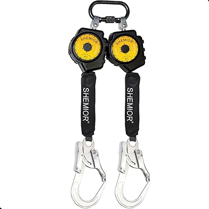 6FT Twin-Leg Self Retracting Lifeline, Swivel Top Lightweight Housing, Web SRL ANSI Self Retractable Safety Lanyard, Fall Arrest Protection Gear for Roofing Construction, Rebar Hook