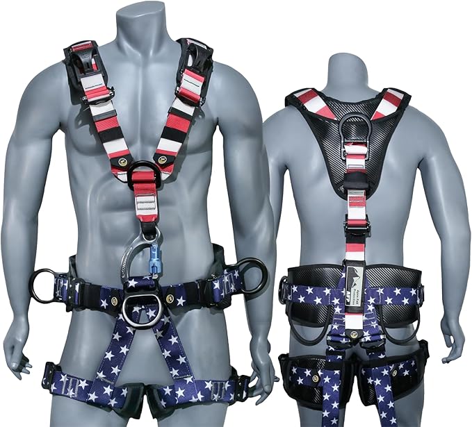 AFP Fall Protection Premium Climbing Rescue Full Body Safety Harness, Padded Shoulder, Legs and Back, Thick Back Support Belt