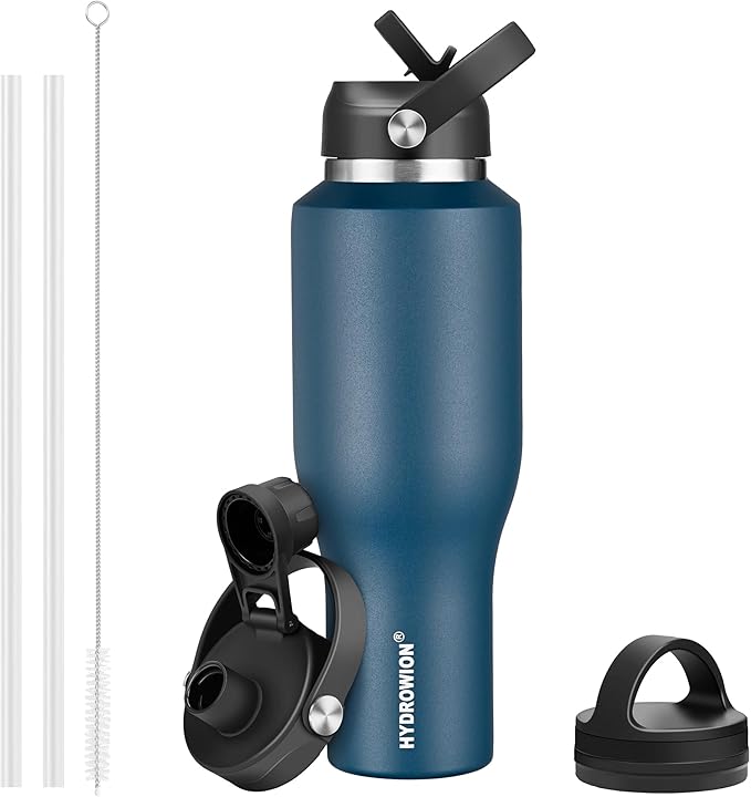 HYDROWION Water Bottles with Straw, 40oz Insulated Water Bottle fit in Car Cup Holder, Black Water Bottles with Straw Lid, Spout Lid and Flex Cap, Leakproof Travel Insulated Tumbler, Cobalt Near Me
