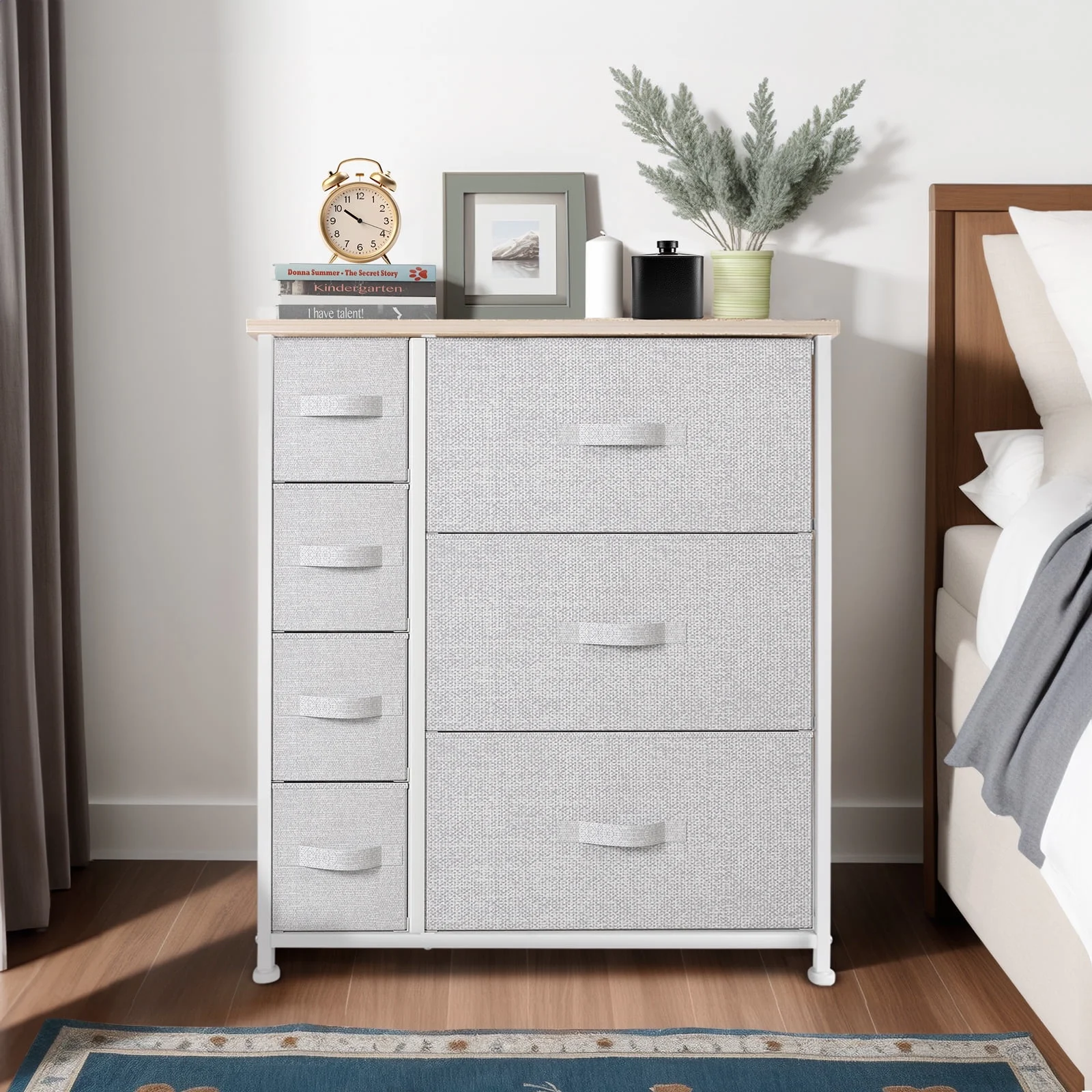 ModFusion Tall Fabric Dresser Storage Tower Unit with 7 Various Drawer – Light Gray, Near Me