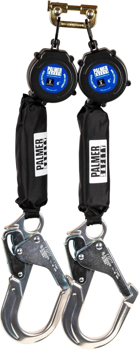 Palmer Safety Fall Protection SRL121142T Twin SRL 6′ Leading Edge Lightweight Web with Aluminum Rebar Hooks