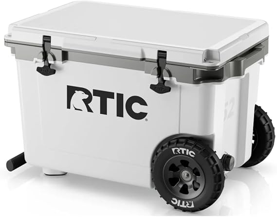 RTIC 52 Quart Ultra-Light Wheeled Hard Cooler Insulated Portable Ice Chest Box for Beach, Drink, Beverage, Camping, Picnic, Fishing, Boat, Barbecue, 30% Lighter Than Rotomolded Coolers Near Me