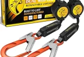 TRSMIMA Fall Protection Retractable Lanyard – 6FT Twin Leg Self Retracting Lanyard Tangle-Free Webbing Shock Absorber Dual Aluminum Pelican Rebar Hook Aluminum Carabiner OSHA ANSI