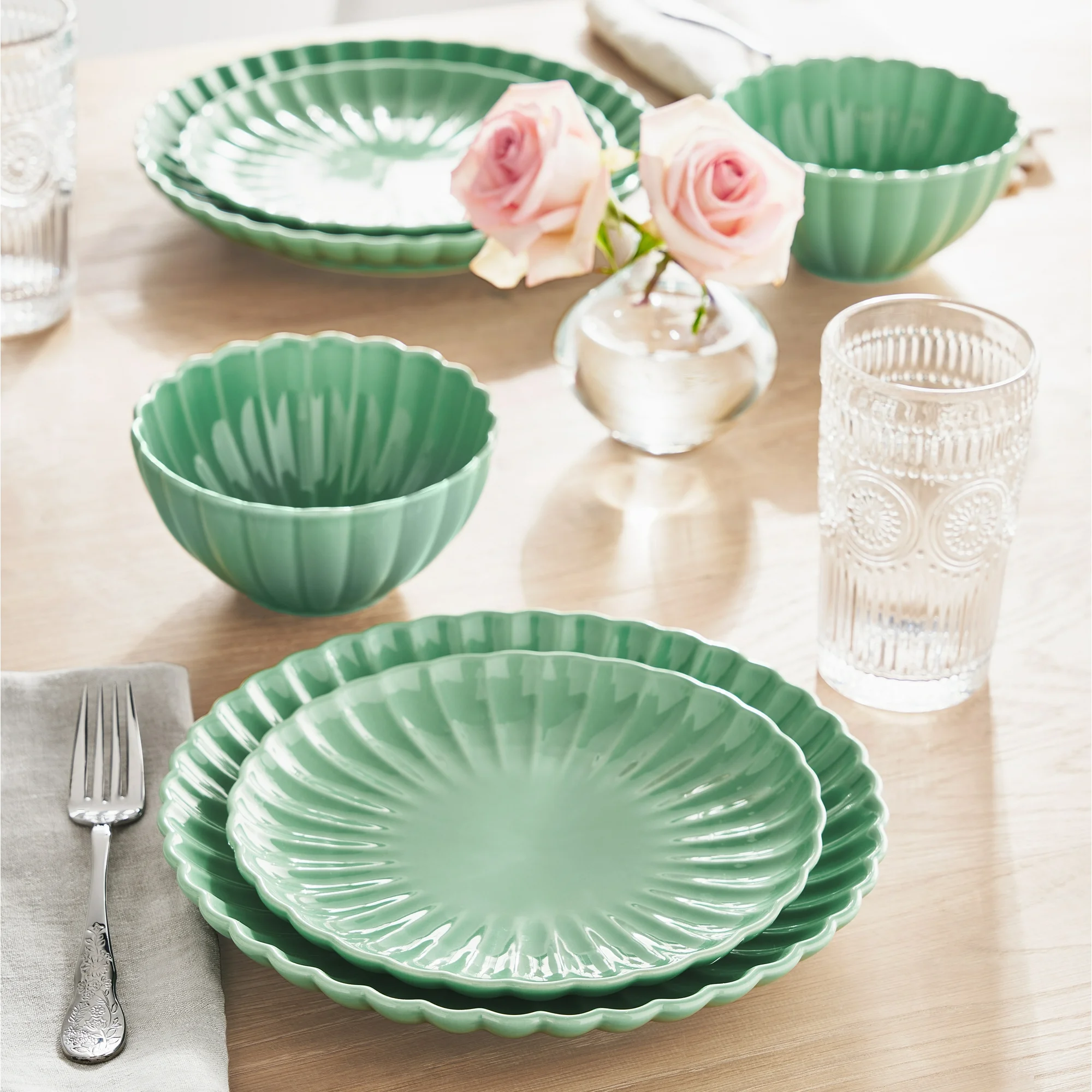 The Pioneer Woman Colette 12-Piece Stoneware Dinnerware Set, Blue Near me At My Local Walmart.com
