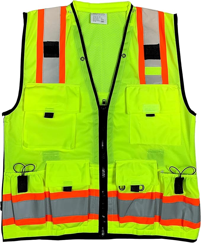 Vero1992 (F Safety Vest For Men’s, Engineer High Visibility Vest With Pockets and Zipper, Reflective safety vest