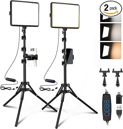 2-Pack LED Video Light Kit, NiceVeedi Studio Light, 2800-6500K Dimmable Photography Lighting Kit with Tripod Stand&Phone Holder, 73″ Stream Light for Video Recording, Game Streaming, YouTube
