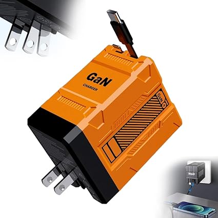2 in 1 GaN Charger 120w, 2025 New Scalable Retractable 120w Fast Charger Module, All in 1 Foldable Charging Adapter Wall Plug for Phone, Tablet, Laptops (Orange)