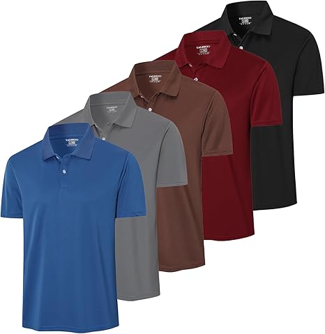 5 Pack Men’s Mesh Athletic Polo Shirt Quick Dry Golf Moisture Wicking Active Short Sleeve Workout Training