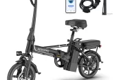 AOVOPRO EB60 Black Electric Bike 500W 48V, 14′ Mini Ebike for City Commuter, Folding Electric Bicycle for Adult with Two Seats UL2849