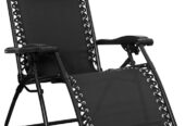 Amazon Basics Outdoor Patio Zero Gravity Lounge Chair with Pillow, Folding Reclining and Textilene Adjustable, Folding Lounge Lawn Chairs for Outside, 26″, Black