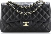 CHANEL Pre-Loved Classic Double Flap Bag Quilted Lambskin Jumbo, Black