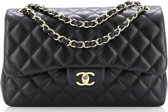 CHANEL Pre-Loved Classic Double Flap Bag Quilted Lambskin Jumbo, Black
