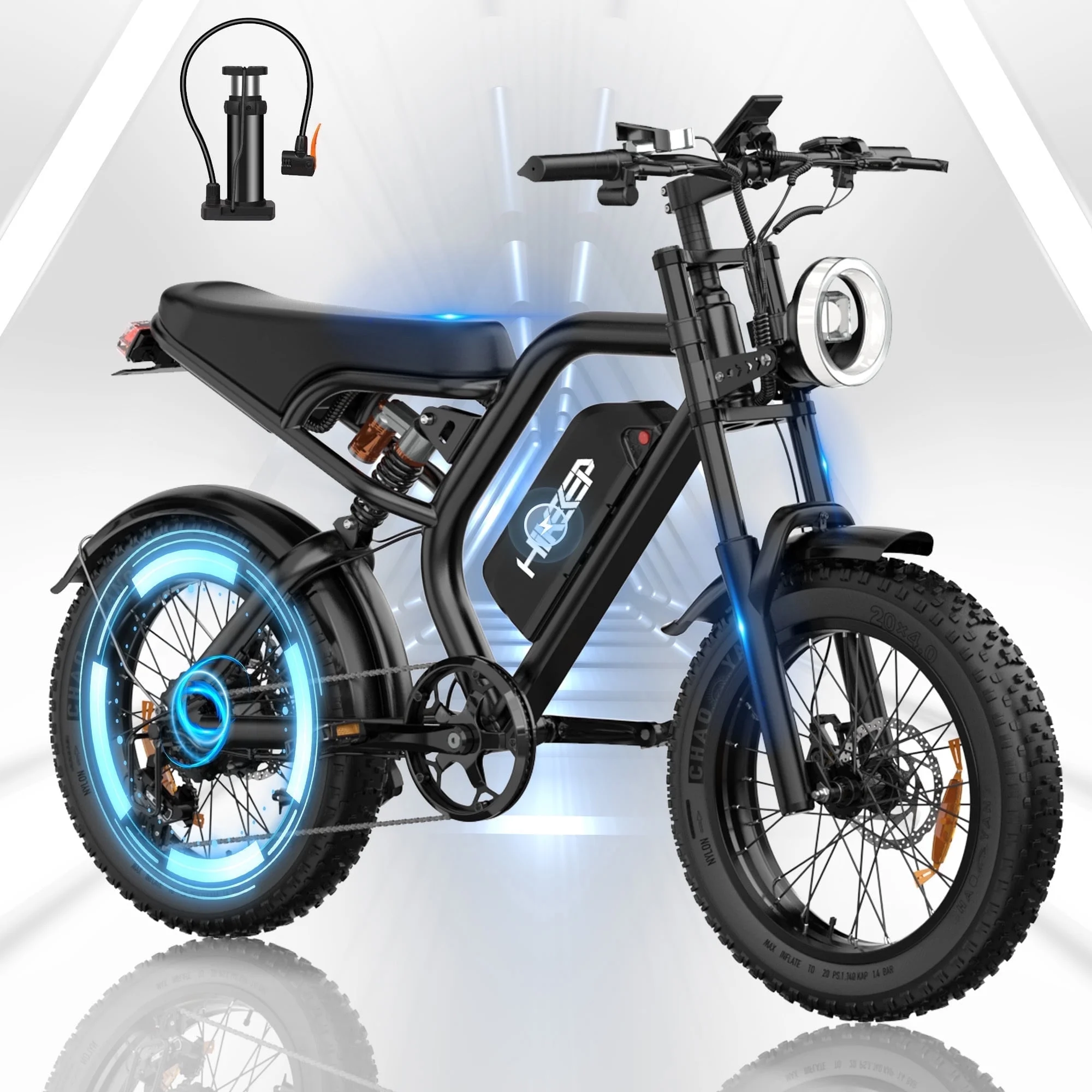 Electric Bike for Adults, 20″ Fat Tire E-Mountain Bicycle, Peak 1500W Motor 48V 15.6AH 7-Speed Ebike Front & Rear Suspension/ Disc Brake, UL2849