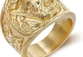 Gold Retro Masonic Ring for Men Classic Freemason Symbol Band Ring, Masonic Floral Ring Stylish Mason Ring Men’s Vintage Masonic Compass Jewelry Rock Master Masonic Signet Ring