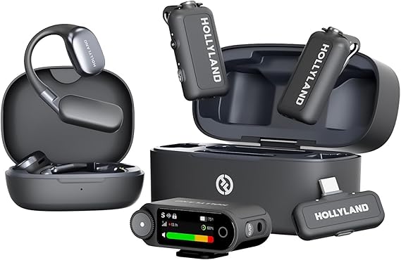 Hollyland LARK MAX 2 Ultimate Combo, Wireless Microphone, AI Noise Cancel, Wireless Audio Monitoring, 32bit Full-Chain Audio, Mic for Camera, iPhone, Android (2TX + 2RX+ OWS Earphones + Charging Case)