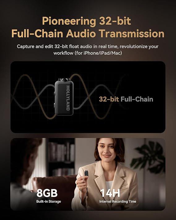 Hollyland LARK MAX 2 Ultimate Combo, Wireless Microphone, AI Noise Cancel, Wireless Audio Monitoring, 32bit Full-Chain Audio, Mic for Camera, iPhone, Android (2TX + 2RX+ OWS Earphones + Charging Case)