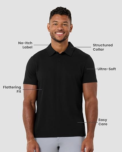 INTO THE AM Polo Shirts for Men – Slim Fit Short Sleeve Collared Shirt S – 4XL Fitted Collar Polos for Work