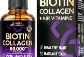 Liquid Biotin & Collagen – Vitamins for Hair Growth Support for Women & Men – Extra Strength 60000 mcg Drops – B7 Supplement – Strong Nails & Healthy Skin – 98% Faster Absorption Than Pills