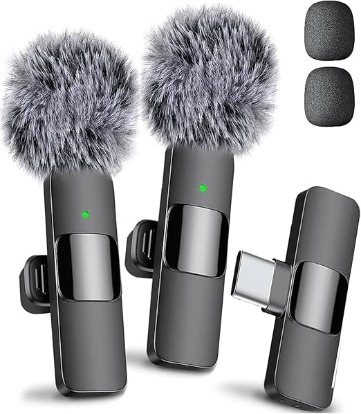 Mini Mic Pro Wireless Microphone for iPhone, iPad, Android, Lavalier Microphone for Video Recording – 2 Pack iPhone Mic Crystal Clear Recording with USB-C for Podcast, ASMR (iPhone 15+ / Android)