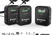 Moman Wireless Lavalier Microphone C2X, 2.4G Dual Transmitter Lapel Mic 656FT 8H for Online Class Vlog Stream YouTube for Camera Smartphone Tablet (C2X Dual)