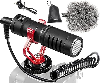 Movo VXR10 Universal Shotgun Mic for Camera – Camera Microphone for DSLR, iPhone and Android Smartphones – Compatible with Canon EOS, Nikon, and Sony Cameras – with Shock Mount, Deadcat Windscreen
