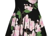 Oscar de la Renta Cherry Blossom Pleated Jacquard Dress