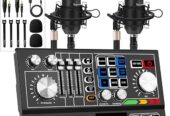 Podcast Equipment Bundle for 2, Audio Mixer with Condenser Microphone and 48V Phantom Power Supply Audio Interface for Live Stream Record Game