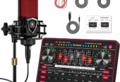 Podcast Microphone Bundle with Live Sound Board Audio Mixer, Podcast Equipment Bundle with 3.5mm Condenser Microphone for Pc/Phone Live Streaming Singing Gaming, Soundboard with Voice Changer, Denoise