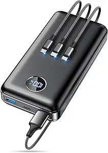 Portable Charger Power Bank – 60,000mAh Battery Pack, 22.5W Fast Charging Phone Charger with USB-C/iOS/Micro-USB Cable, Powerbank for iPhone 16 15 14 13 12 Samsung Google, Travel Camping Essentials