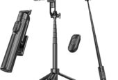 Selfie Stick Travel Tripod for Cell Phone with Remote Control and Phone Holder, Extendable Selfie Stick for iPhone, iPhone Tripod for Video Recording, 50 Inch, Black
