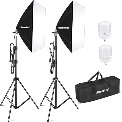 UBeesize Softbox Photography Lighting Kit, 27” x 20” Continuous Lighting Kit with 2pcs 40W E27 Socket 6500K Bulbs, Professional Photo Studio Lighting for Video Recording, Portrait Shooting