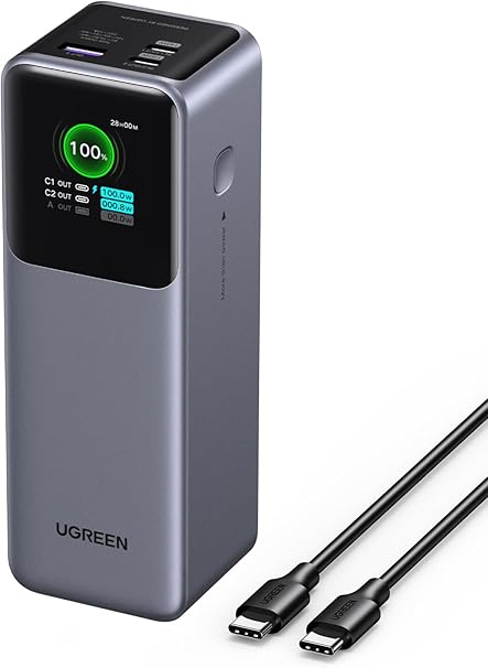 UGREEN Nexode Power Bank 25000mAh 200W Laptop Portable Charger PD 3.1 Fast Charging 90Wh 3-Port Battery Pack with TFT Smart Display for MacBook Pro/Air/ipad/iPhone 16/Samsung S24/Dell/HP and More