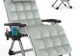 ZENPETIO Zero Gravity Chair with Removable Cushion, Reclining Camping Chair with Cup Holder, Anti Gravity Lounge Chair for Indoor and Outdoor