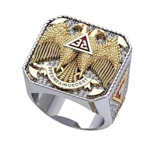 icedout Scottish Rite Two Headed Eagle Signet Ring Iced Out Diamond Two Tone 32 Degree Freemason Master Masonic Symbol Me’s Statement Ring 925 Sterling Silver Handcrafted Hip Hop Jewelry Gift For Him