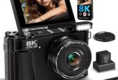 8K Digital Camera for Photography, 88MP Vlogging Camera for YouTube with 3″ 180° Flip Screen, 18X Digital Zoom Point and Shoot Cam with 32GB Micro SD Card for Beginner (Gunmetal)