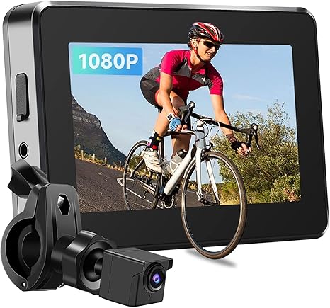 Bike Camera Rechargeable Battery 360° Rotation – Color Night Vision 3 Mins Easy Installation Wide View Handlebar 4.3” HD 1080P Monitor Bicycle Rear View Camera for Mountain Ebike Wankskey