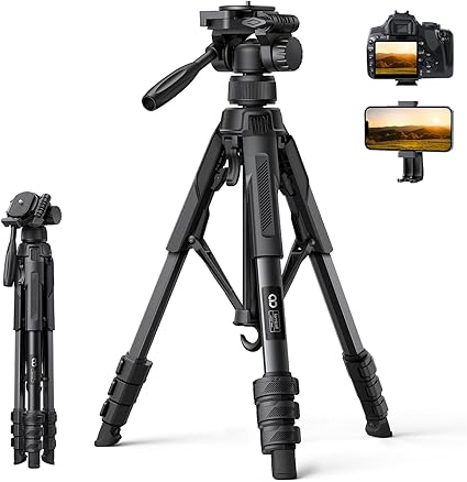 Lamicall Camera Tripod – 17.6LBS Max Load Tripod for Camera with Rapid Leg Deployment Phone Tripods for Video Recording Photo Vlog, 67″ Camera Stand with Phone Holder & Carry Bag for DSLR iPhone GoPro