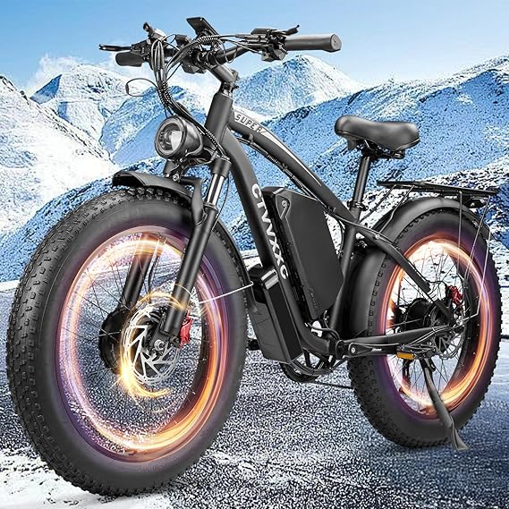 6000W Peak Dual Motor Ebike for Adults – 52V 34Ah Fast Electric Bike for Men Women 45 MPH,Up to 100 Miles,24″ Fat Tire Lockable Suspension Electric Bicycle for Snow Off-Road Commuter Mountain E-Bike
