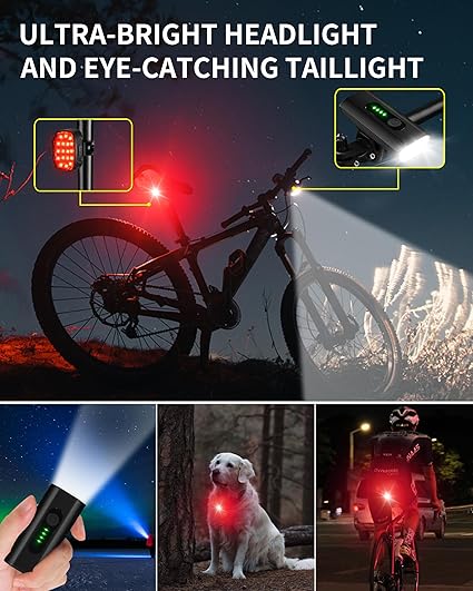 DARKBEAM Bike Headlight Rechargeable USB-C, Bicycle Lights 4000LM Ultra Bright, Mountain Bike Light Set for Night Riding, 6+5 Mode Waterproof Front Bike Light & Rear Light for Road, Cycling