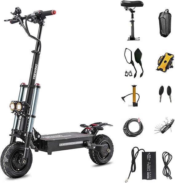 Electric Scooter, Teewing X5 55mph Adult Scooters, with Seat – 6000W Dual Motor, 75 Miles Long Range & 60V38AH Lithium Battery, 11 inch Tubeless Hybrid Tires