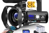 Video Camera, 8K Camcorder 48MP Vlogging Camera for YouTube 18X Digital Zoom 3” Touch Screen with WiFi, External Mic, Fill Light, Remote Control, 32GB SD Card & 2 Batteries