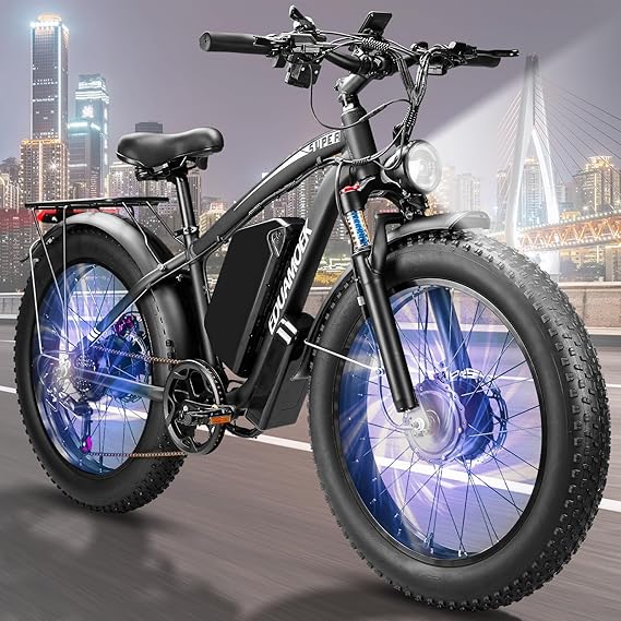 6000W-Peak 52V 34Ah 1768Wh Battery Dual-Motor-Ebike for Adults, 42-46MPH 105 Miles Range Fast-Ebike-Dual-Motor-Electric-Bike,24″*4.0″ Men Fat-Tire-Electric-Bicycle Lockable Suspension
