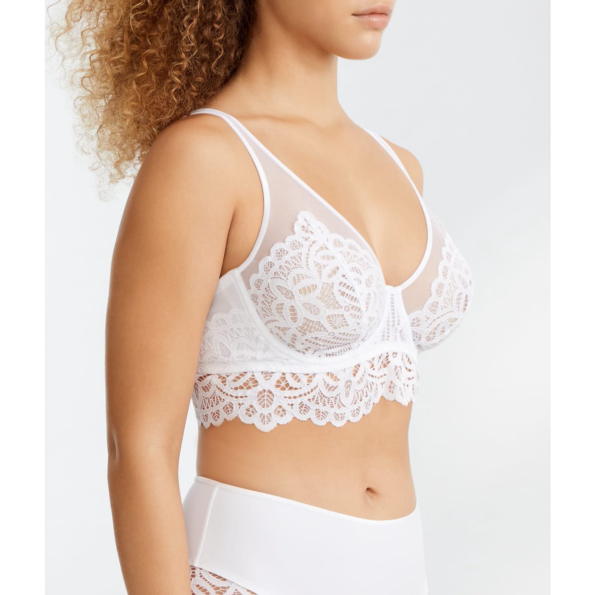 Prima Donna WHITE First Night Plunge Longline Underwire Bra, US 38DDD/F, UK 38E