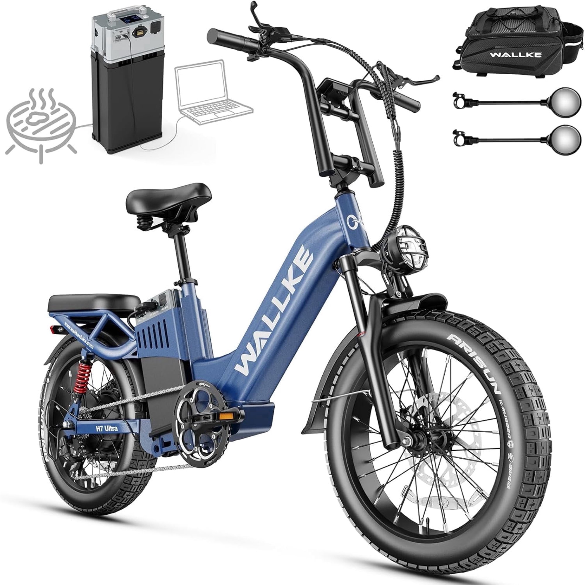 Wallke 2-in-1 Electric Bike & Portable Power Station, 4000W Peak Motor, 40MPH Fast E-Bike, 2640Wh Solar Generator, 48V 55Ah Removable Battery, Torque Sensor, 20×4 Fat Tire All Terrain Ebike Adults