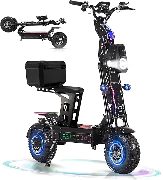 10000W Dual T90 Pro Electric Scooter for Adults, 72V Detachable Battery, 68 MPH Max Speed, 65 Mile Range, 14″ Off-Road Tires, Folding E-Scooter with Music Light
